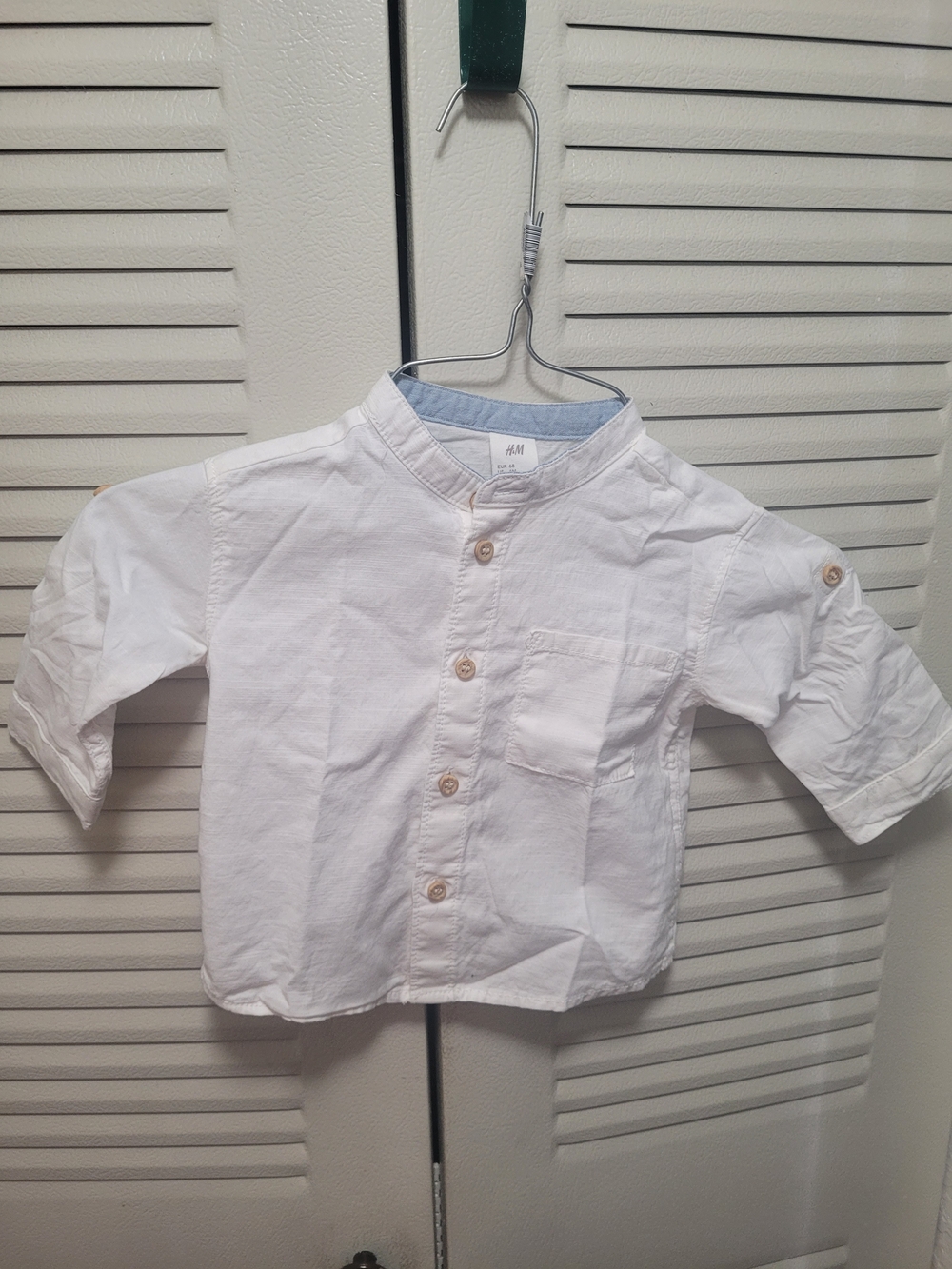 H&M Boys White Button-Down Shirt with Mandarin Collar